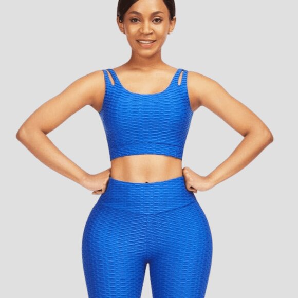 Anti-cellulite, high waisted activewear set designed with moisture-wicking, text - Picture 3 of 3